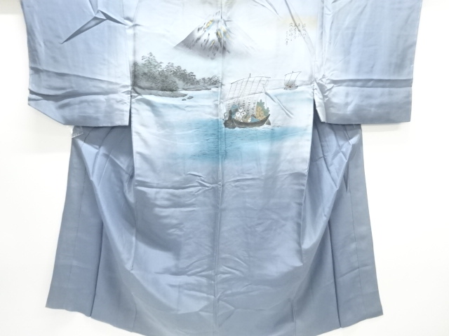 JAPANESE KIMONO / ANTIQUE MENS JUBAN / SILK / MT FUJI & TREASURE SHIP